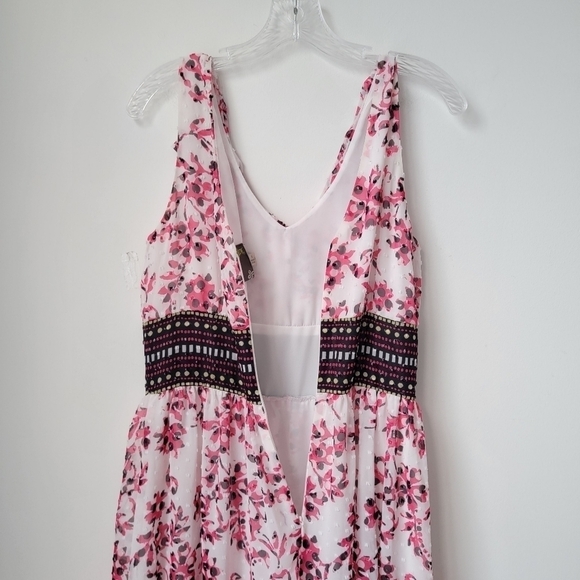 TAYLOR Ruffle V-Neck Chiffon Empire Waist White Pink Flowing Dress Size 6 - Picture 13 of 14